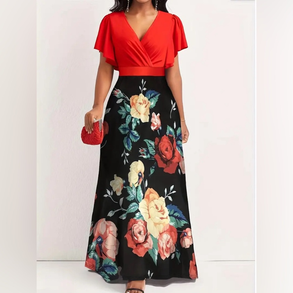 NWOT Red & Floral Maxi dress